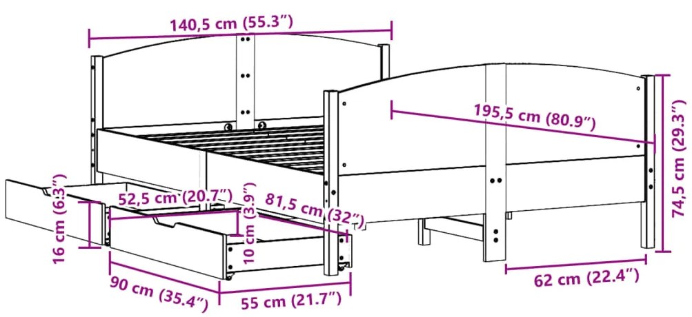 Σκελετός Κρεβ. Χωρίς Στρώμα Καφέ Κεριού 135x190 εκ Μασίφ Πεύκο - Καφέ