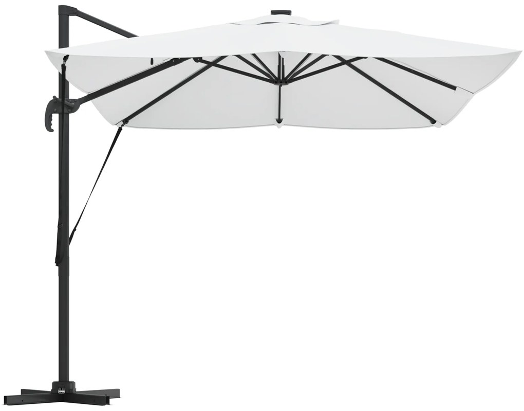 vidaXL Ομπρέλα με Βραχίονα με LED Μπεζ 352x251x265 εκ. Αλουμίνιο