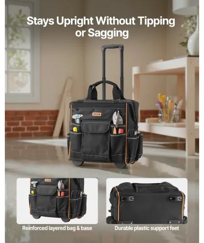 VEVOR Rolling Tool Bag 25 Pockets Heavy Duty Roller Tool Bag on Wheels