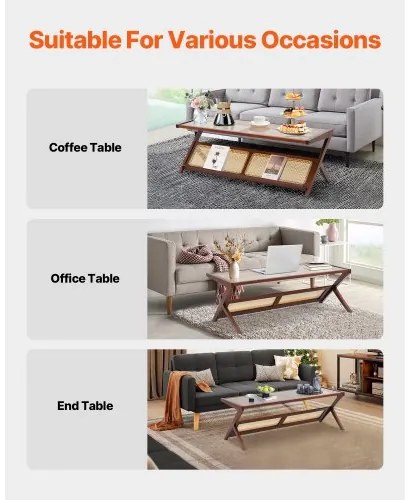 VEVOR Rattan Coffee Table Z-Shaped Rattan Coffee Table 1-Tier for Living Room