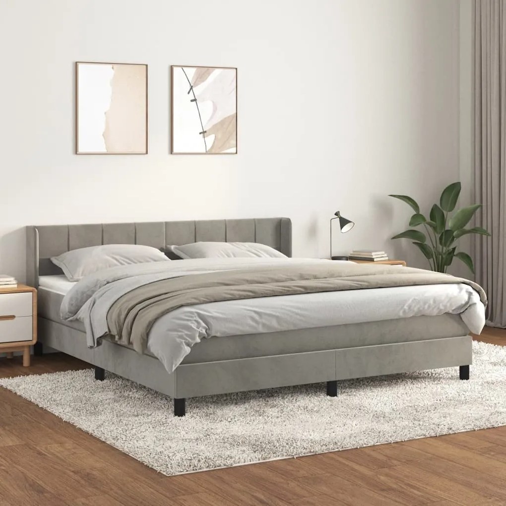 vidaXL Κρεβάτι Boxspring με Στρώμα Ανοιχτό Γκρι 160x200 εκ. Βελούδινο