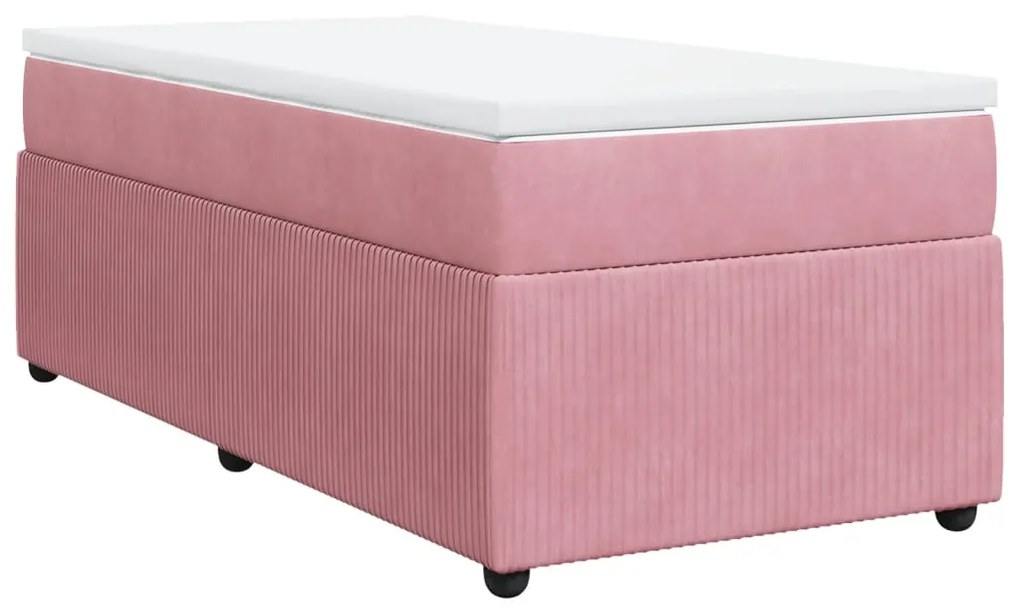 vidaXL Κρεβάτι Boxspring με Στρώμα Ροζ 90x190 εκ. Βελούδινο