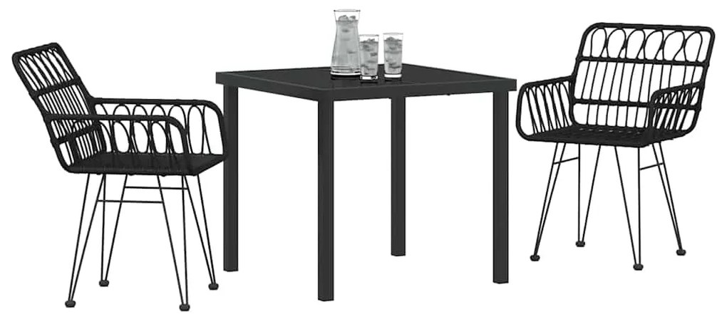 vidaXL Σέτ φαγητού για κήπο 3 pcs Μαύρο Πολυ ράταν