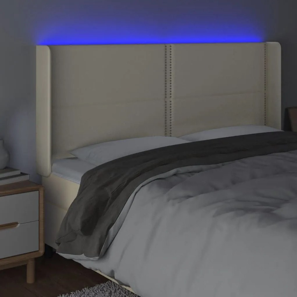 Κεφαλάρι Κρεβατιού LED Κρεμ 203x16x118/128 εκ. Συνθετ. Δέρμα - Κρεμ