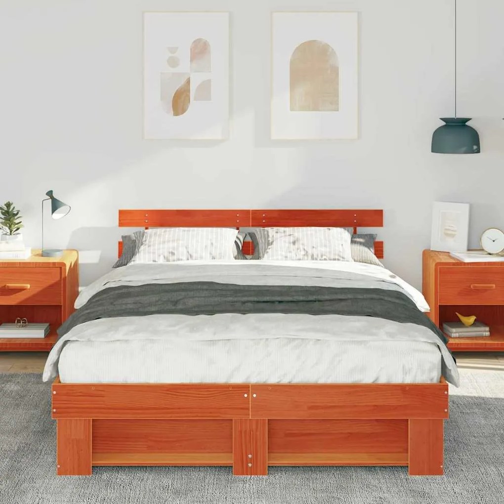vidaXL Σκελετός Κρεβατιού Καφέ κεριού 140 x 200 cm Μασίφ ξύλο πεύκου