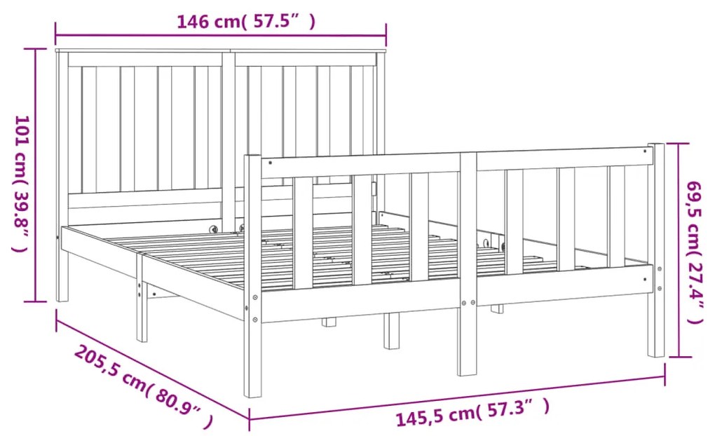 vidaXL Σκελετός Κρεβατιού Χωρίς Στρώμα 140x200 εκ Μασίφ Ξύλο Πεύκου