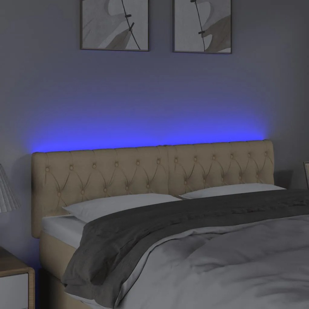 Κεφαλάρι Κρεβατιού LED Κρεμ 144x7x78/88 εκ. Υφασμάτινο 3121951