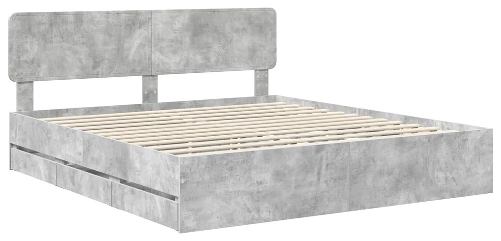 vidaXL Σκελετός Κρεβατιού Σκυρόδεμα Γκρι 200 x 200 cm Μηχανήματος Ξύλο