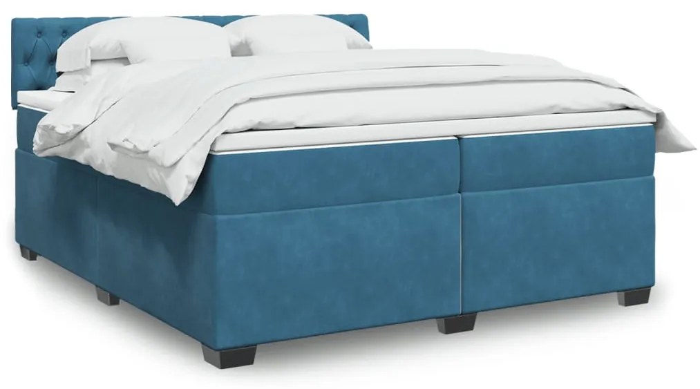 vidaXL Κρεβάτι Boxspring με Στρώμα Μπλε 200x200 εκ. Βελούδινο