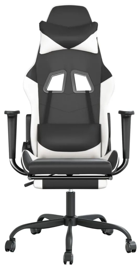 vidaXL Καρέκλα Gaming Μασάζ Υποπόδιο Μαύρο/Λευκό από Συνθετικό Δέρμα