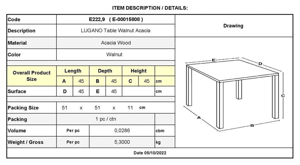 Τραπεζάκι  LUGANO 45x45cm Acacia