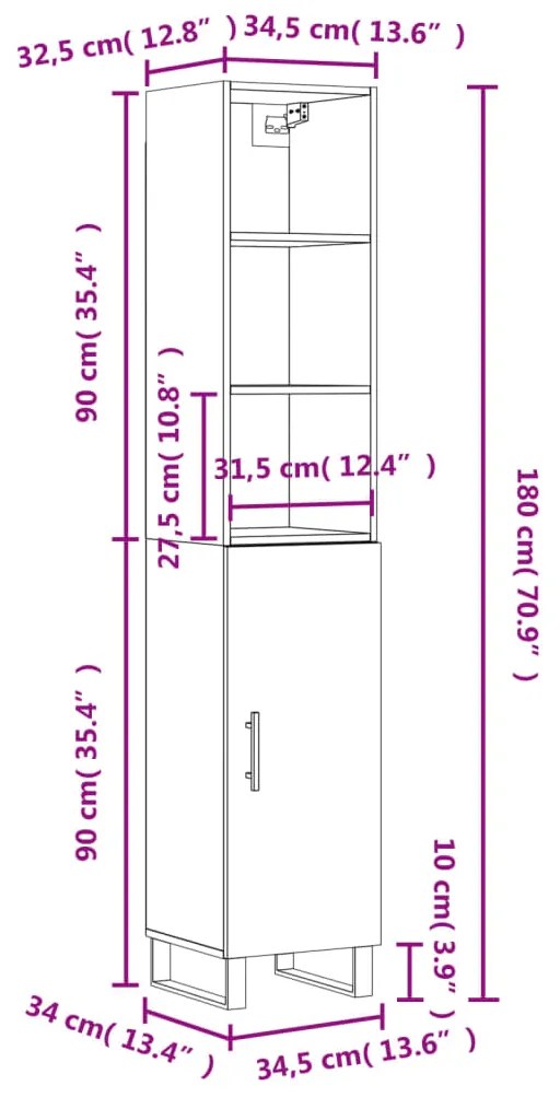 Μπουφές Sonoma δρυς 34,5 x 34 x 180 εκ. από Επεξεργασμένο Ξύλο - Καφέ