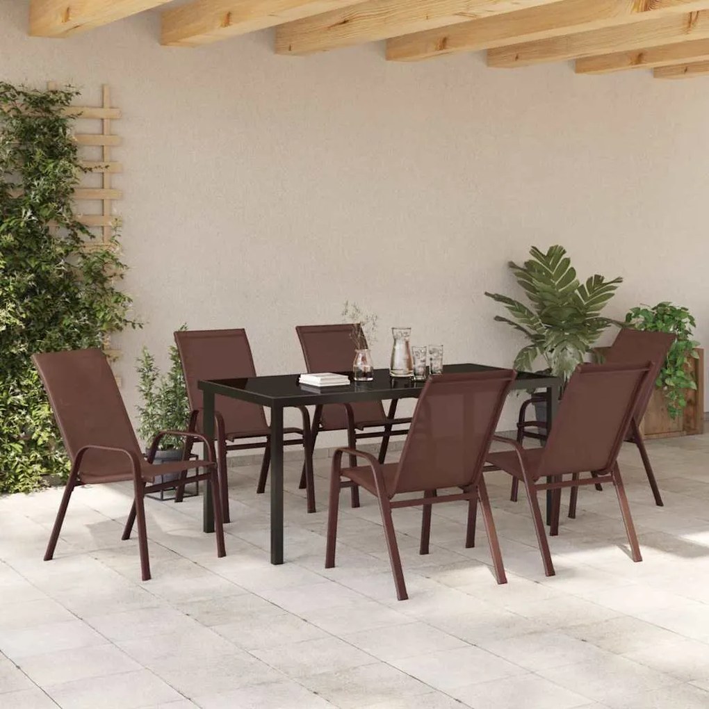 vidaXL Σέτ φαγητού για κήπο 7 pcs Καφέ Textilene και ατσάλι