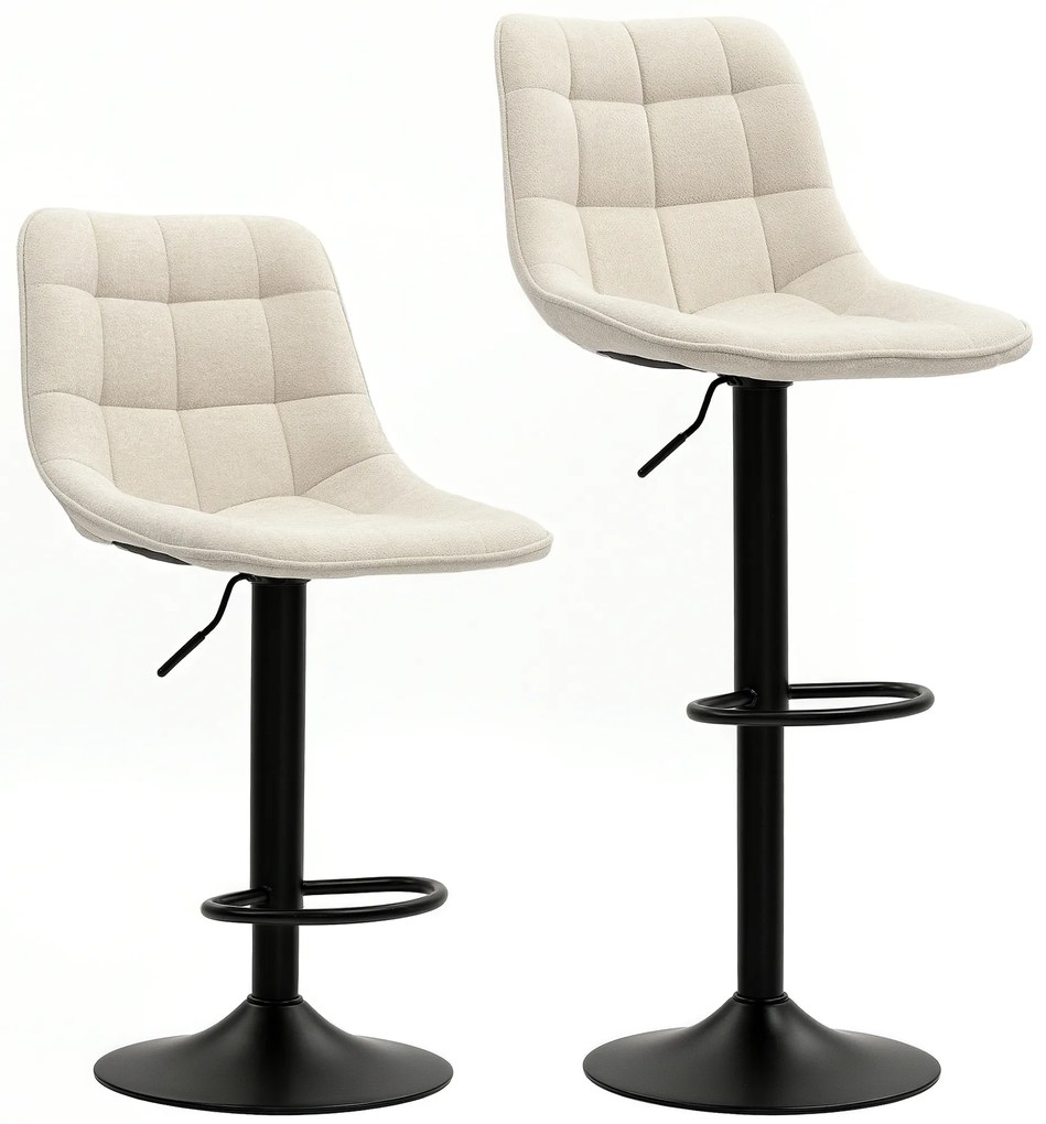 HOMCOM Μοντέρνο σκαμπό μπαρ, Σετ 2 περιστρεφόμενων σκαμπό μπαρ με πλάτη, ρυθμιζόμενο ύψος, με υποπόδιο, μπεζ