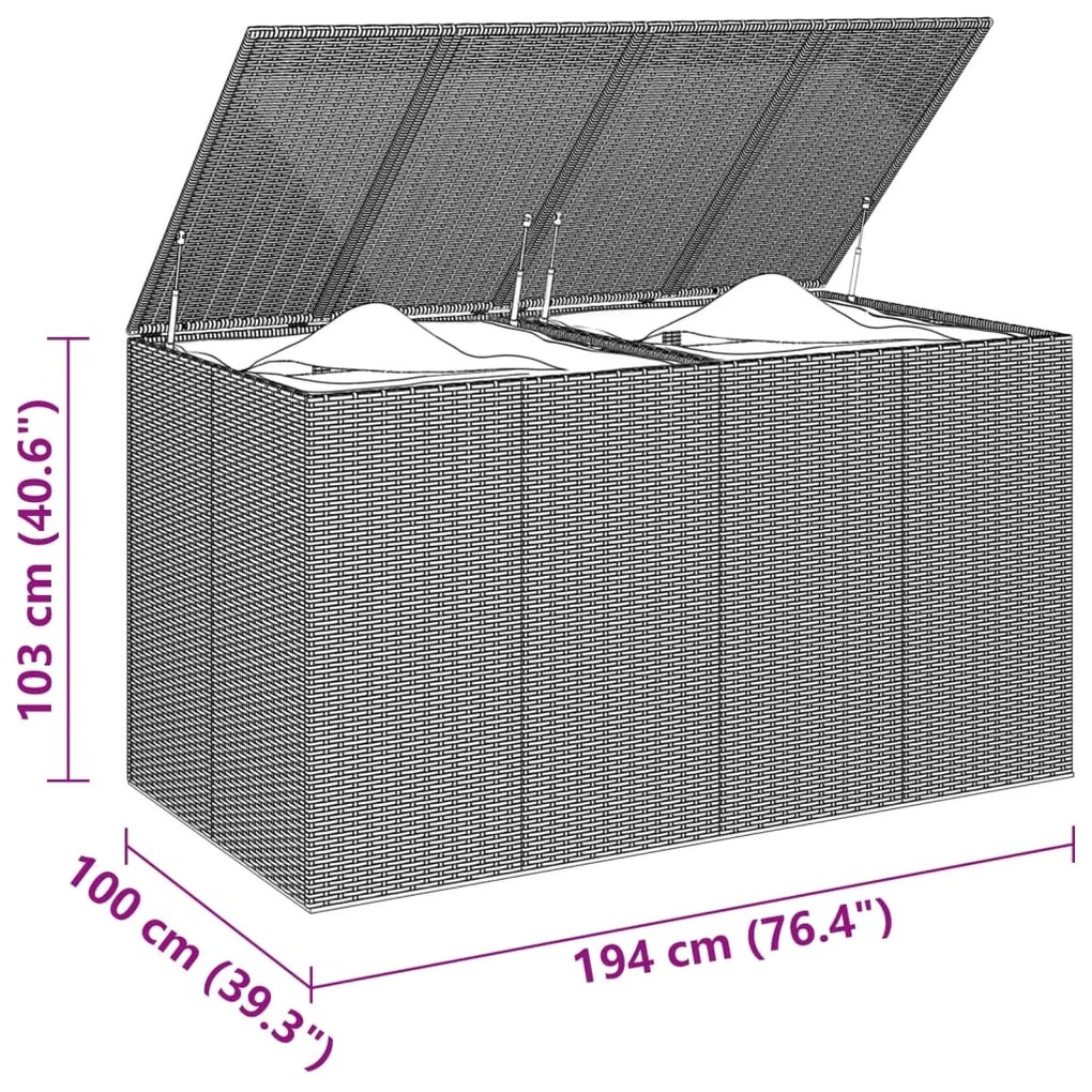 vidaXL Κουτί Μαξιλαριού Κήπου Γκρι 194x100x103 εκ. Ρατάν Πολυαιθ.