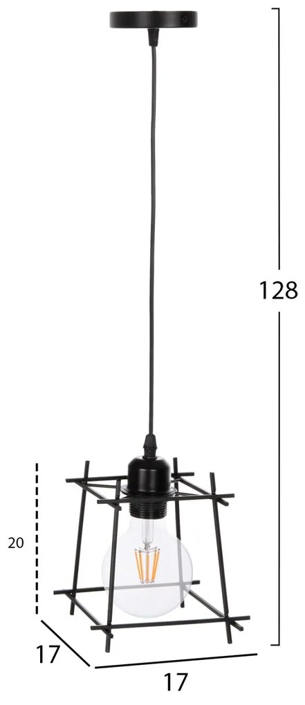 ΦΩΤΙΣΤΙΚΟ ΟΡΟΦΗΣ ΚΡΕΜΑΣΤΟ  ΚΑΠΕΛΟ ΜΕΤΑΛΛΙΚΟ ΠΛΑΙΣΙΟ 17x17x128Υεκ. 17x17x128 εκ.