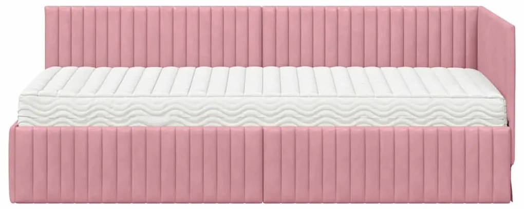 vidaXL Κρεβάτι γωνίας με στρώμα με κεφαλάρι 2 pcs Γκρι Βελούδο