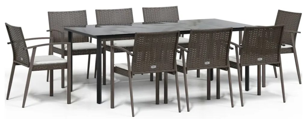 vidaXL Σετ Τραπεζαρίας Κήπου 9 τεμ. Συνθ. Ρατάν / Ατσάλι με Μαξιλάρια