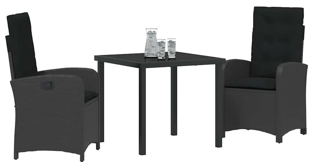 vidaXL Σέτ φαγητού για κήπο 3 pcs Μαύρο συνθετικό ρατάν