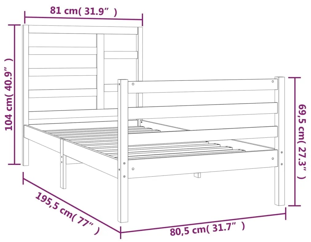 vidaXL Πλαίσιο Κρεβατιού 75x190 εκ. από Μασίφ Ξύλο 2FT6 Small Single