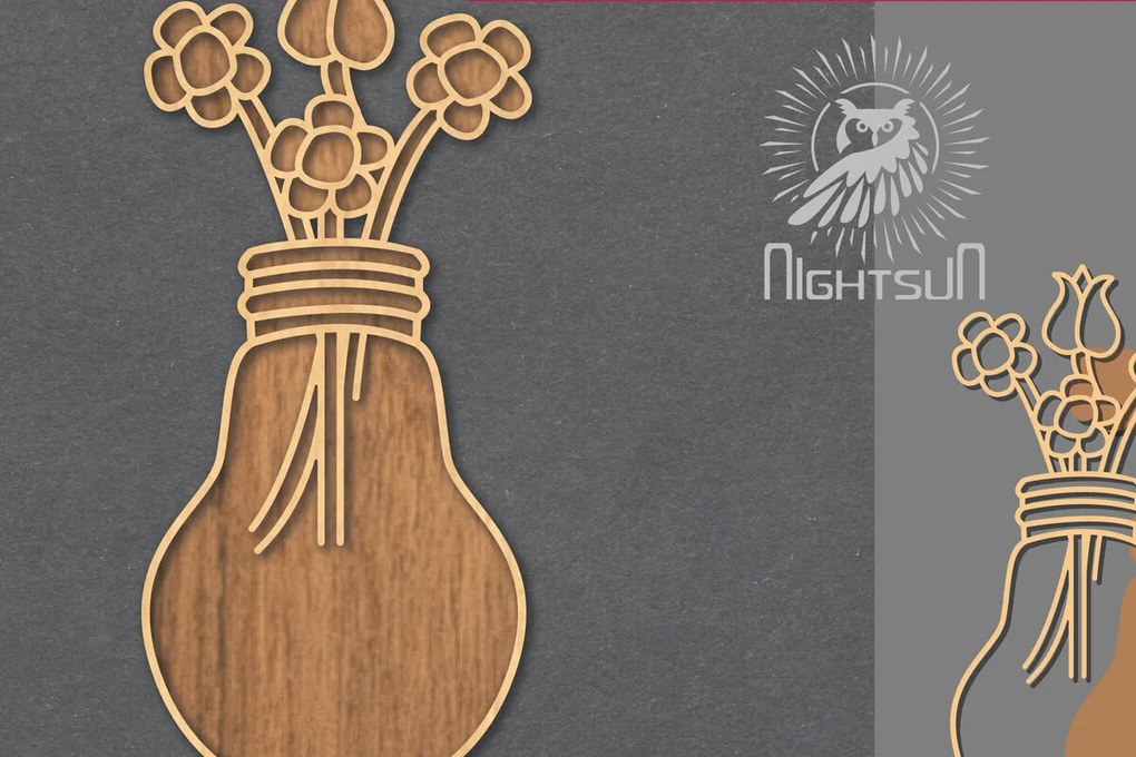 Intra απο ξύλο plywood 3mm-4mm πάχος - Λουλούδια σε λάμπα κομμένη διακόσμηση λέιζερ 6 Δίασταση 20x20 cm INTRAFABR-121844449