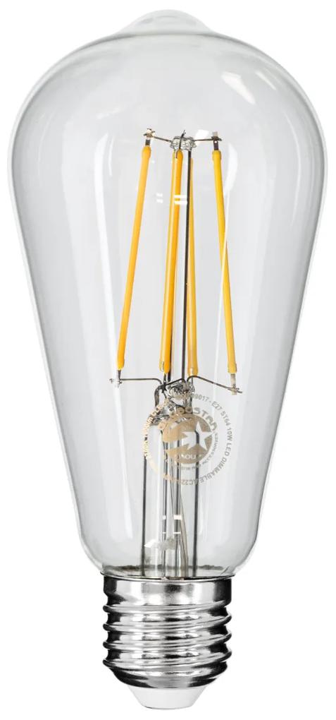 GloboStar® 99017 Λάμπα LED Long Filament E27 ST64 Αχλάδι 10W 1000lm 360° AC 220-240V IP20 Φ6.4 x Υ14cm Θερμό Λευκό 2700K με Διάφανο Γυαλί - Dimmable - 3 Years Warranty