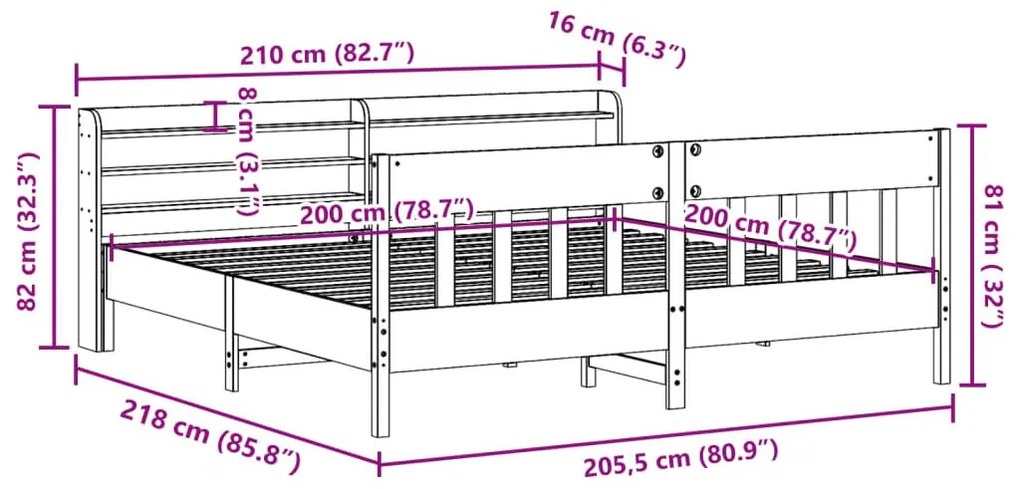 Σκελετός Κρεβ. Χωρίς Στρώμα Καφέ Κεριού 200x200 εκ Μασίφ Πεύκο - Καφέ