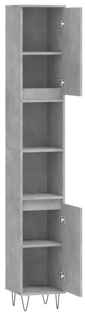 vidaXL Ντουλάπι Μπάνιου Γκρι Σκυροδέματος 30x30x190 εκ. Επεξ. Ξύλο