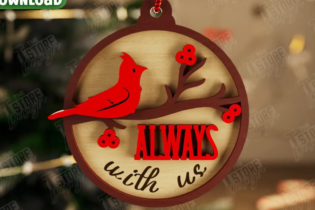 Σετ των 3 Intra απο ξύλο plywood 3mm-4mm πάχος Χριστουγεννιάτικο στολίδι Cardinal Memorial|CNC Δίασταση 8x8 cm INTRAFABR-107885901