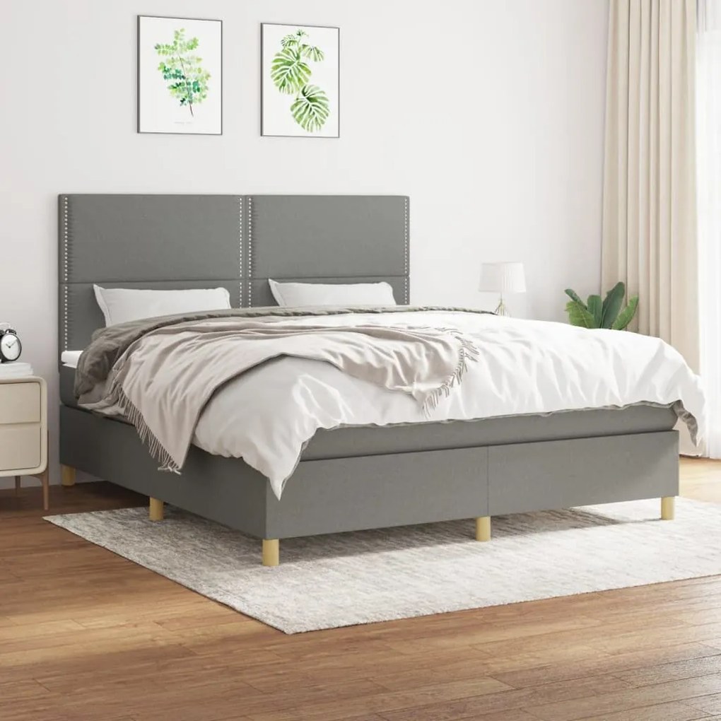 Κρεβάτι Boxspring με Στρώμα Σκούρο Γκρι 160x200 εκ Υφασμάτινο - Γκρι