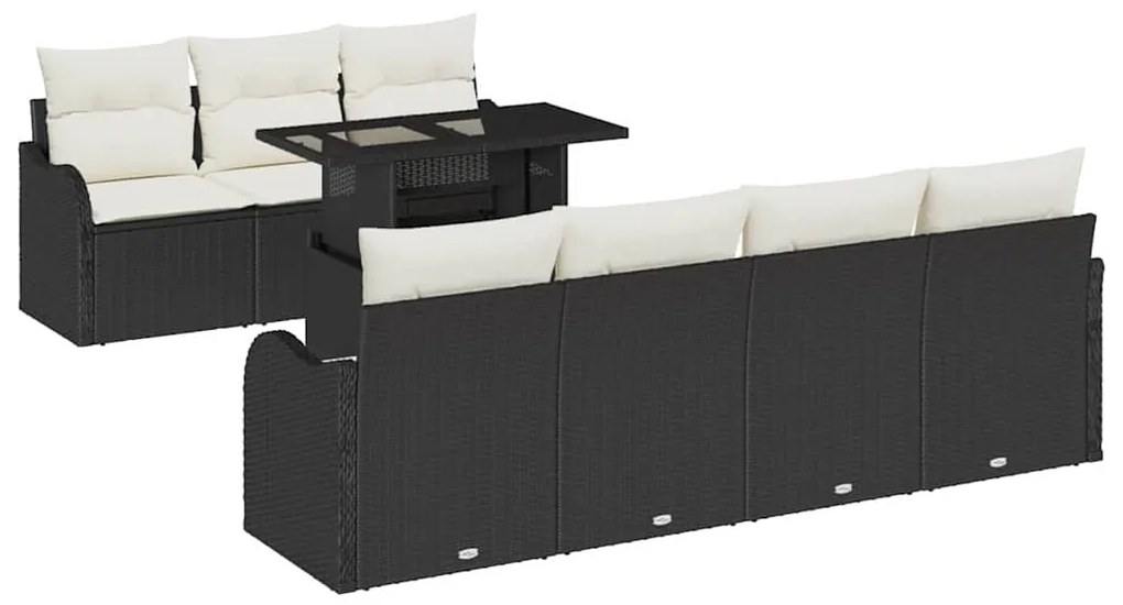 vidaXL Σετ Καναπέ Κήπου με μαξιλάρι 8 pcs Μαύρο Πολυ ράταν