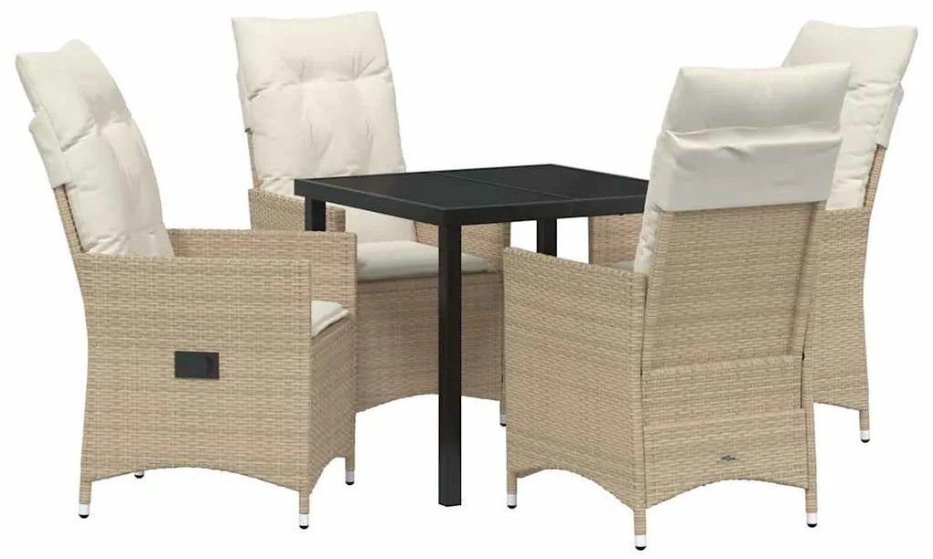 vidaXL Σέτ φαγητού για κήπο με μαξιλάρι 5 pcs Μπεζ συνθετικό ρατάν