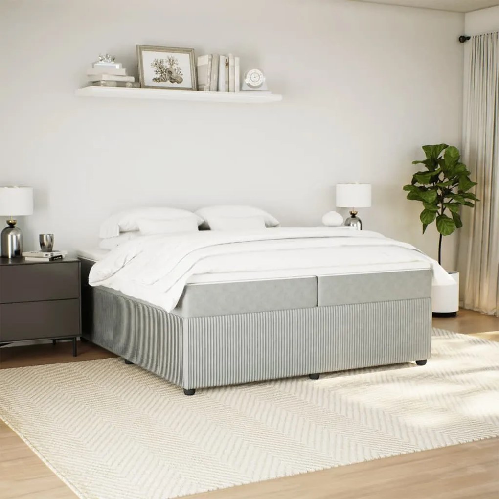 vidaXL Κρεβάτι Boxspring με Στρώμα Ανοιχτό Γκρι 200x200 εκ. Βελούδινο