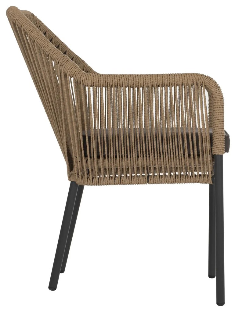Καρέκλα - Πολυθρόνα C5855.02 Ανθρακί Αλουμινίου με Μπέζ Wicker Σχοινί 56x66x82 εκ. 56x66x82 εκ.