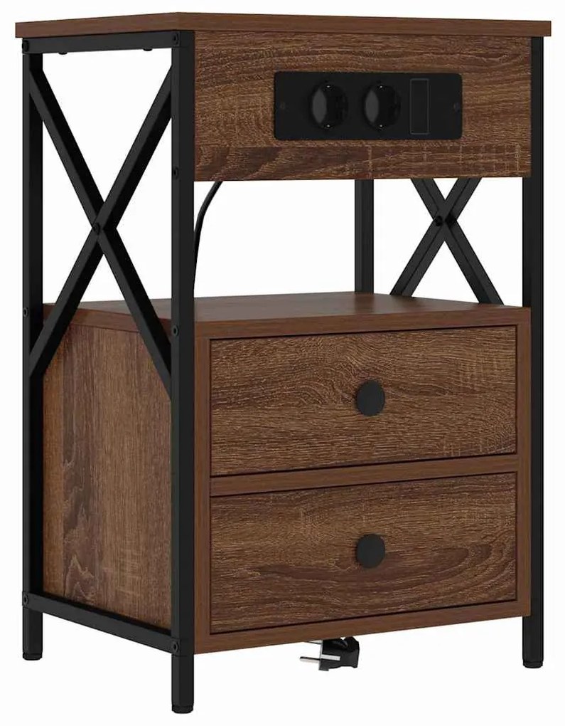 vidaXL Κομοδίνο 2 pcs Καφέ δρυς 40 x 31 x 60 εκ. Επεξεργασμένο ξύλο