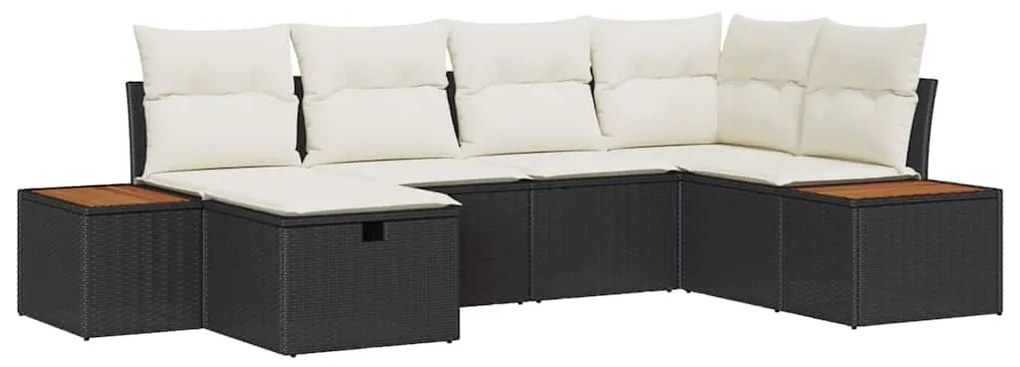 vidaXL Σετ κήπου 6 τεμαχίων από poly rattan με μαξιλάρια σε μαύρο χρώμα.
