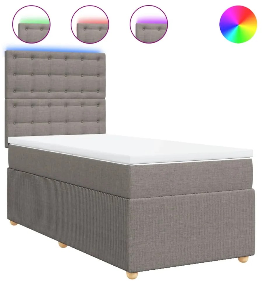 Κρεβάτι Boxspring με Στρώμα Taupe 80x200 εκ. Υφασμάτινο - Μπεζ-Γκρι