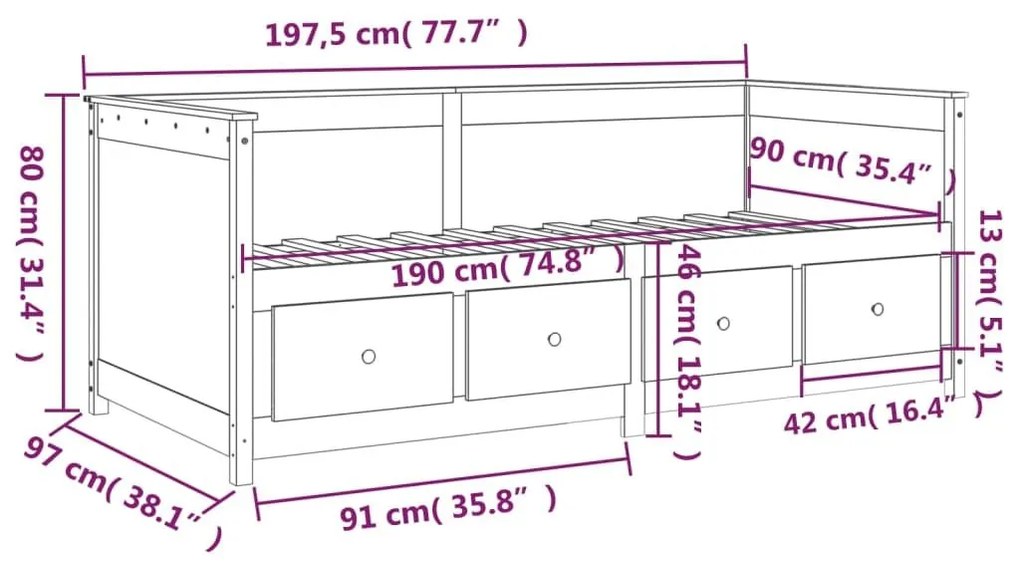 Καναπές Κρεβάτι Χωρίς Στρώμα Λευκό 90x190 εκ. Μασίφ Ξύλο Πεύκου - Λευκό