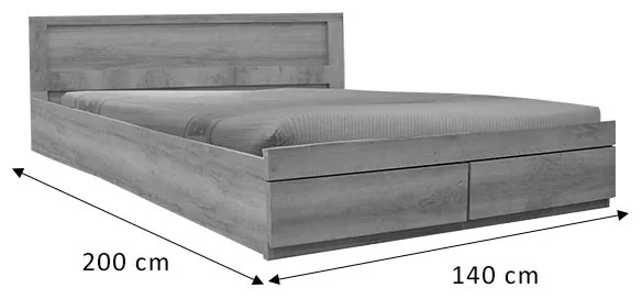 Κρεβάτι διπλό Nalos pakoworld με συρτάρι castillo-oak 140x200εκ - 123-000206