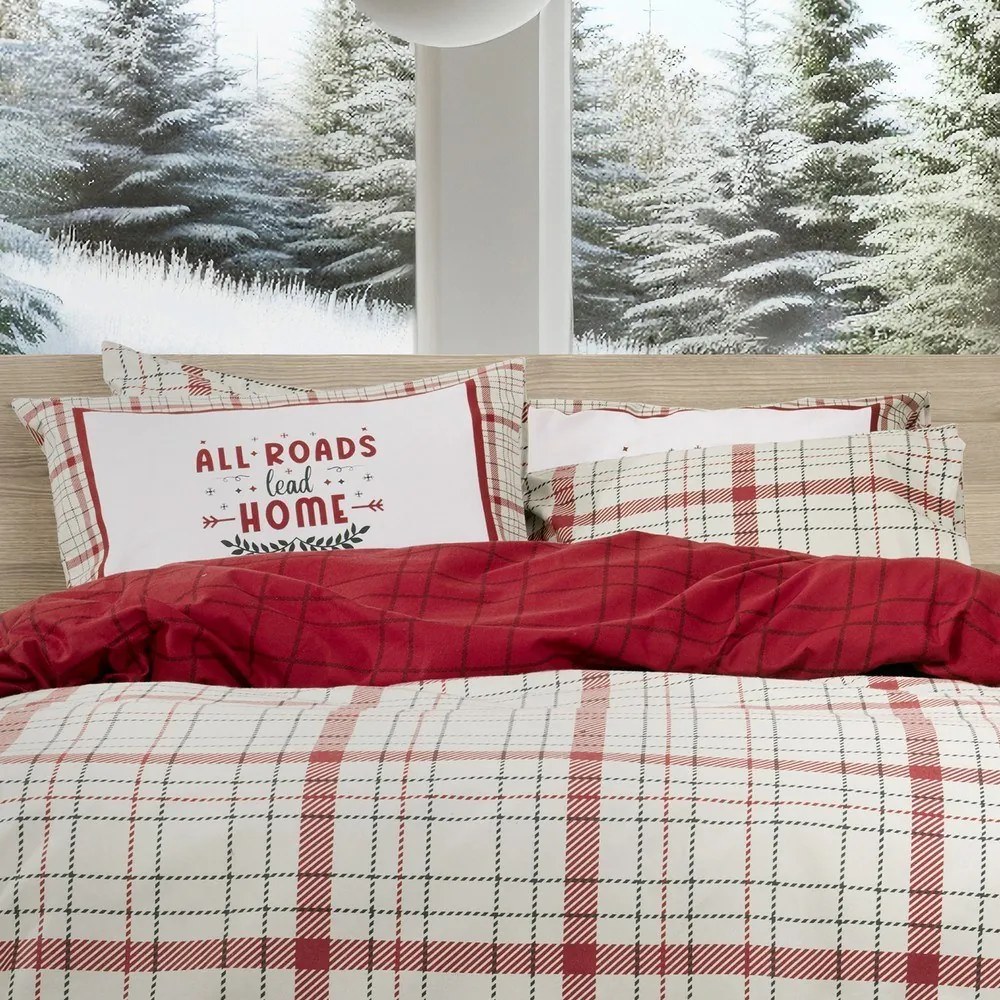 Μαξιλαροθήκες Home Bliss (Σετ 2τμχ) Beige-Red Nima 50Χ70 100% Βαμβακερή Φανέλα