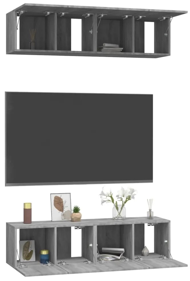 vidaXL Έπιπλα Τηλεόρασης Τοίχου 4 τεμ. Γκρι 60x30x30 εκ. Επ. Ξύλο