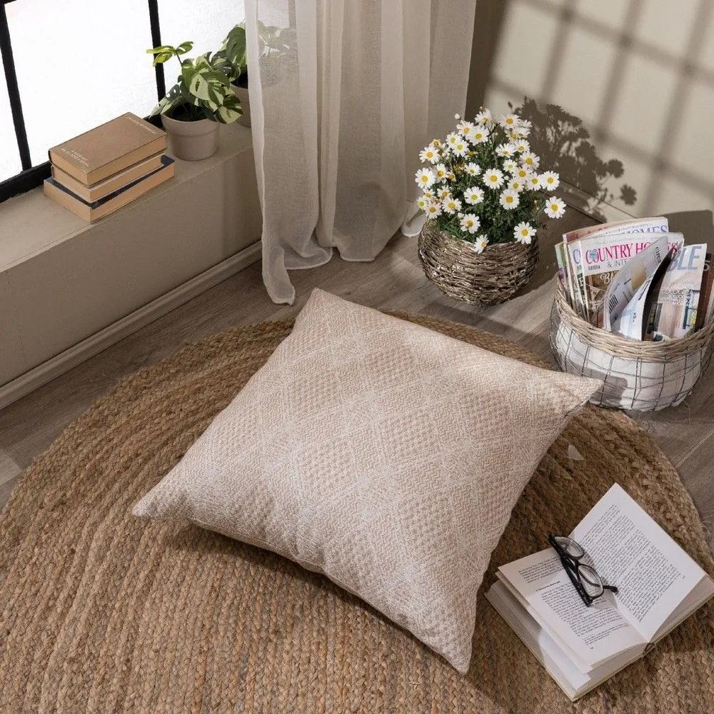 Μαξιλαροθήκη Διακοσμητική Δαπέδου Treviso 02 Beige Teoran 65Χ65 Βαμβάκι-Πολυέστερ