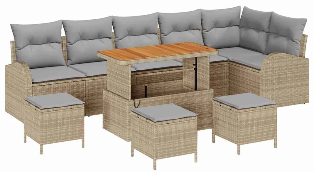 vidaXL Σετ Καναπέ Κήπου με μαξιλάρι 10 pcs Μπεζ Πολυ ράταν