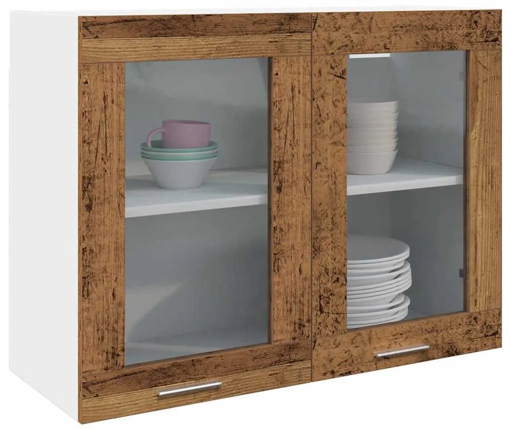 Κρεμαστό Γυάλινο Ντουλάπι "Lyon" Παλιό Ξύλο 80x31x60 εκ. από Τεχνητό Ξύλο