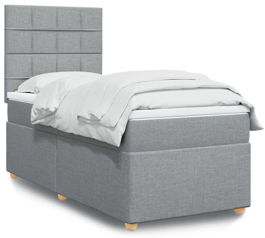 vidaXL Κρεβάτι Boxspring με Στρώμα Ανοιχτό Γκρι 100x200 εκ. Υφασμάτινο