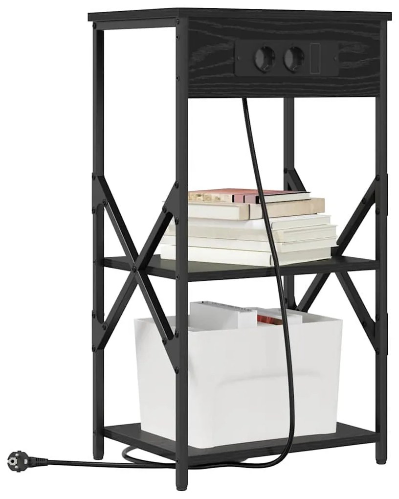 vidaXL Κομοδίνο με ράφι Μαύρη Οξυά 41 x 31 x 76 εκ. Επεξεργασμένο ξύλο