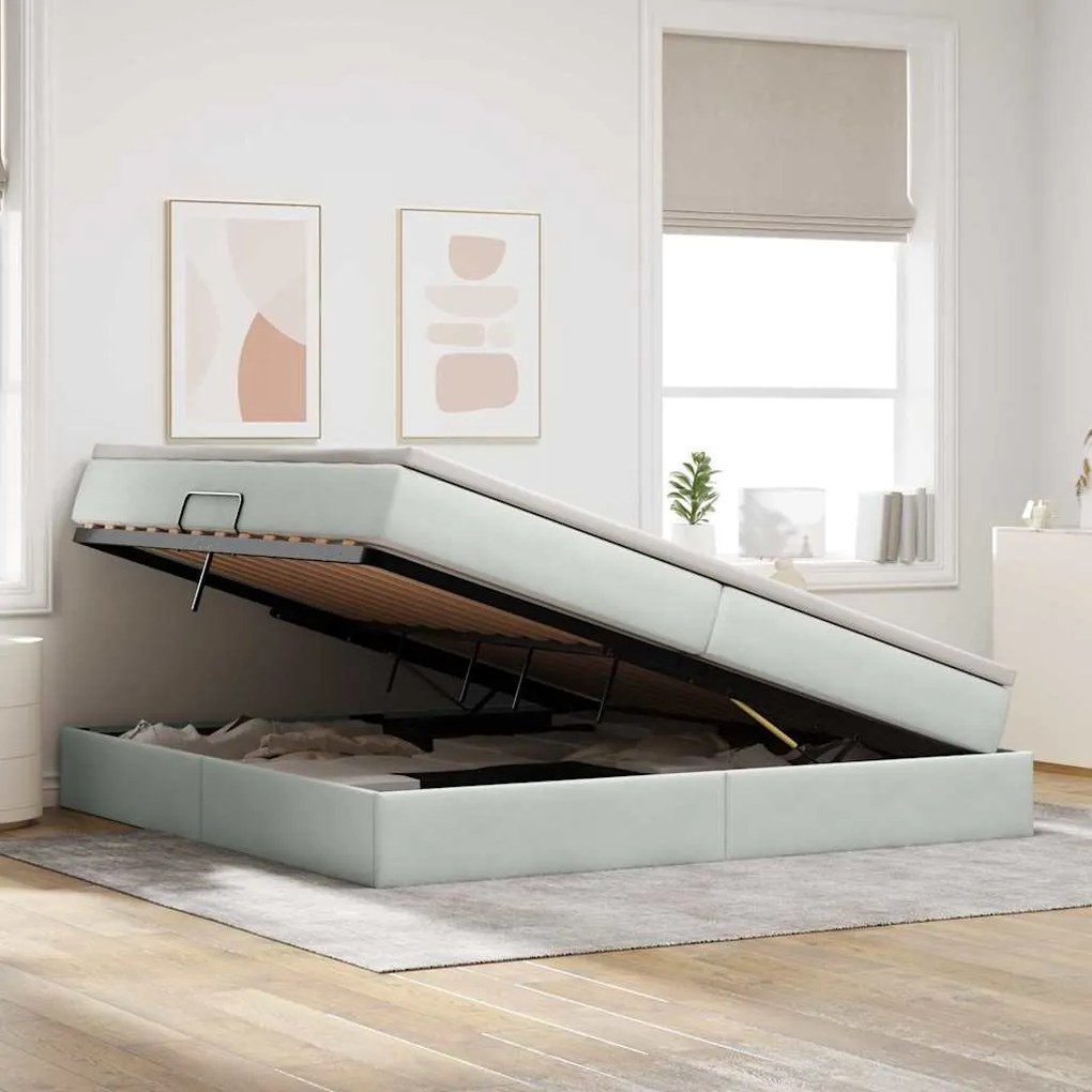 vidaXL Κρεβάτι με αποθηκευτικό χώρο και στρώμα με στρώμα Ανοιχτό γκρι