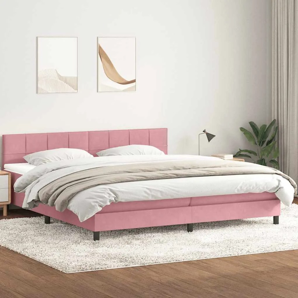 vidaXL Κρεβάτι Boxspring με Στρώμα Ροζ 180x210 εκ. Βελούδινο