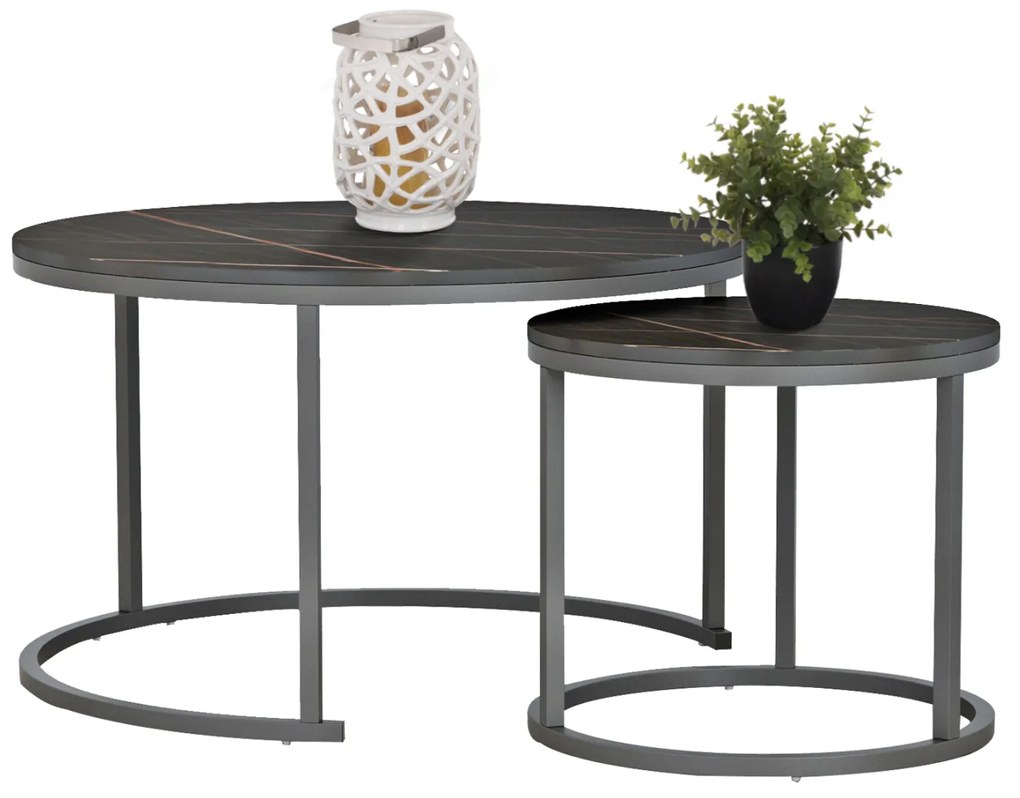 ΤΡΑΠΕΖΙ ΣΑΛΟΝΙΟΥ ΣΕΤ 2ΤΜΧ MDF ΕΦΕ ΜΑΥΡΟ ΜΑΡΜΑΡΟ ΜΕ ΜΑΥΡΑ ΠΟΔΙΑ Φ80κΦ48εκ.HM8763.13