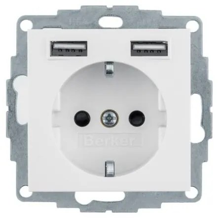 Πρίζα Σούκο με 2xUSB Λευκό Ματ Berker 48031909 Hager-48031909-Λευκό 48031909